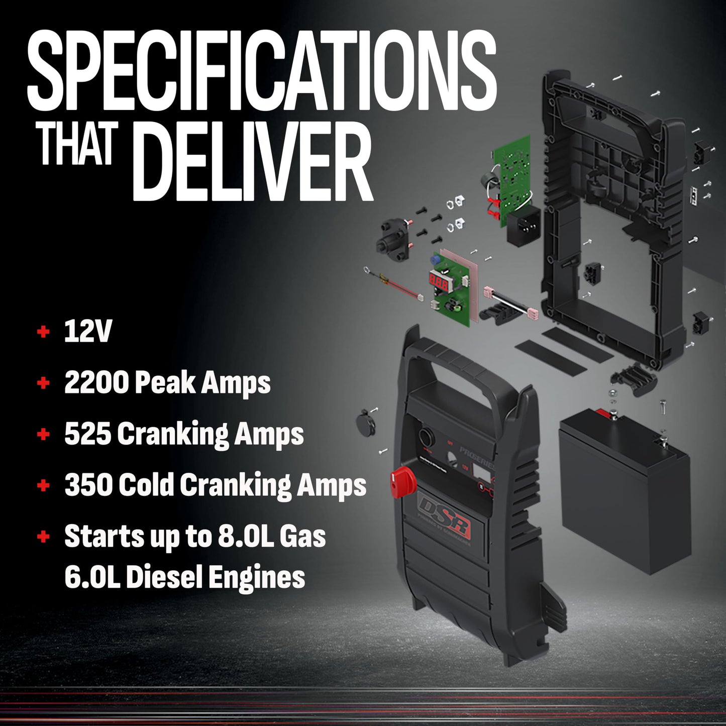 Schumacher Electric DSR ProSeries Car Battery Jump Starter - 2200 Peak Amp 12V Car Starter, Jump Box & Portable Power Station - Digital Display, Heavy-Duty Clamps - DSR165