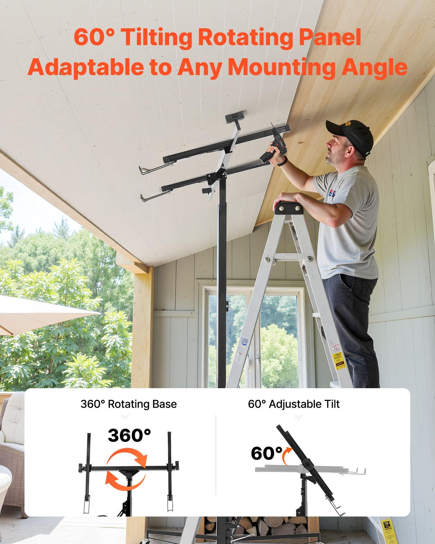 VEVOR 11ft Drywall Lift, Heavy-Duty 150 lbs Sheetrock Hoist with Adjustable Telescoping Arm, Lockable Wheels, Drywall Lifter Panel Jack Hoist Tools Ideal for Ceiling & Wall Installation (Black)