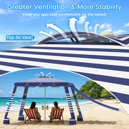 MoKo Beach Cabana,120 Sq. Ft. Large Beach Canopy Tent Sun Shade, UPF 50+ Protection Easy Setup Beach Tent, Adjustable Height Wind Resistant Cabana Sun Shelter for Whole Family, Navy Stripes