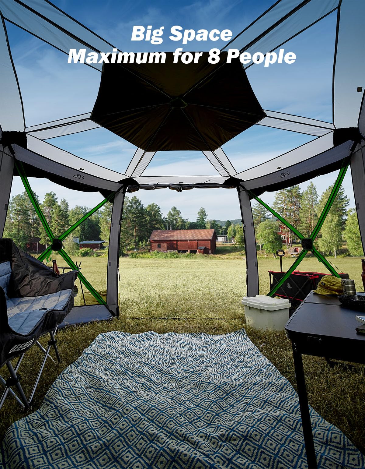 JOYTUTUS Dual-Use Pop up SUV Tent for Camping, 11FT x 11FT Big Space 2 Rooms Car Tent for Family, Outdoor Gazebo with 4 Sides Screen, 2 Doors, Portable Carry Bag, Gray Green