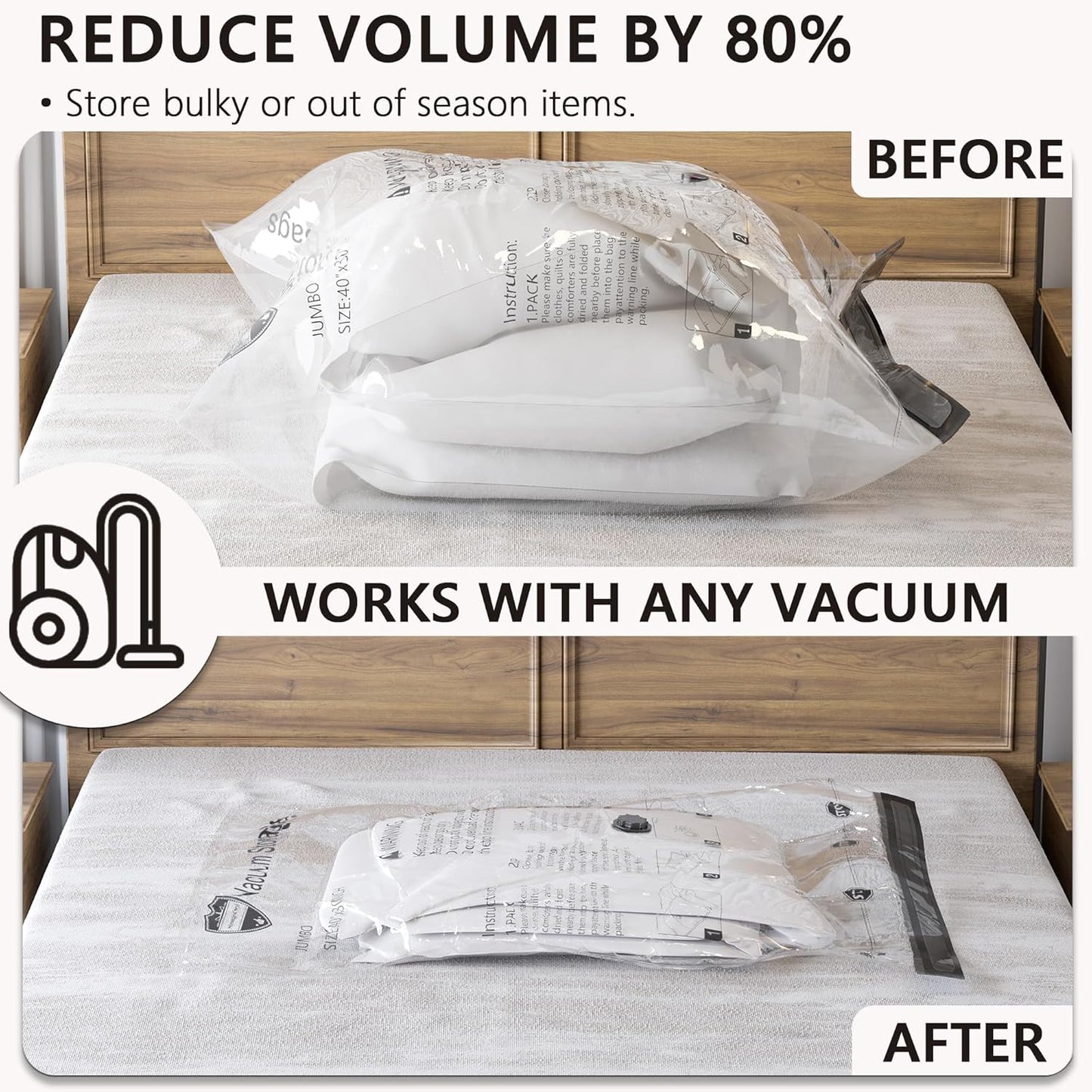 Skiennix Vacuum Storage Bags - Jumbo Compression Packing Seal Bags for Clothing & Bedding (8 Pack)
