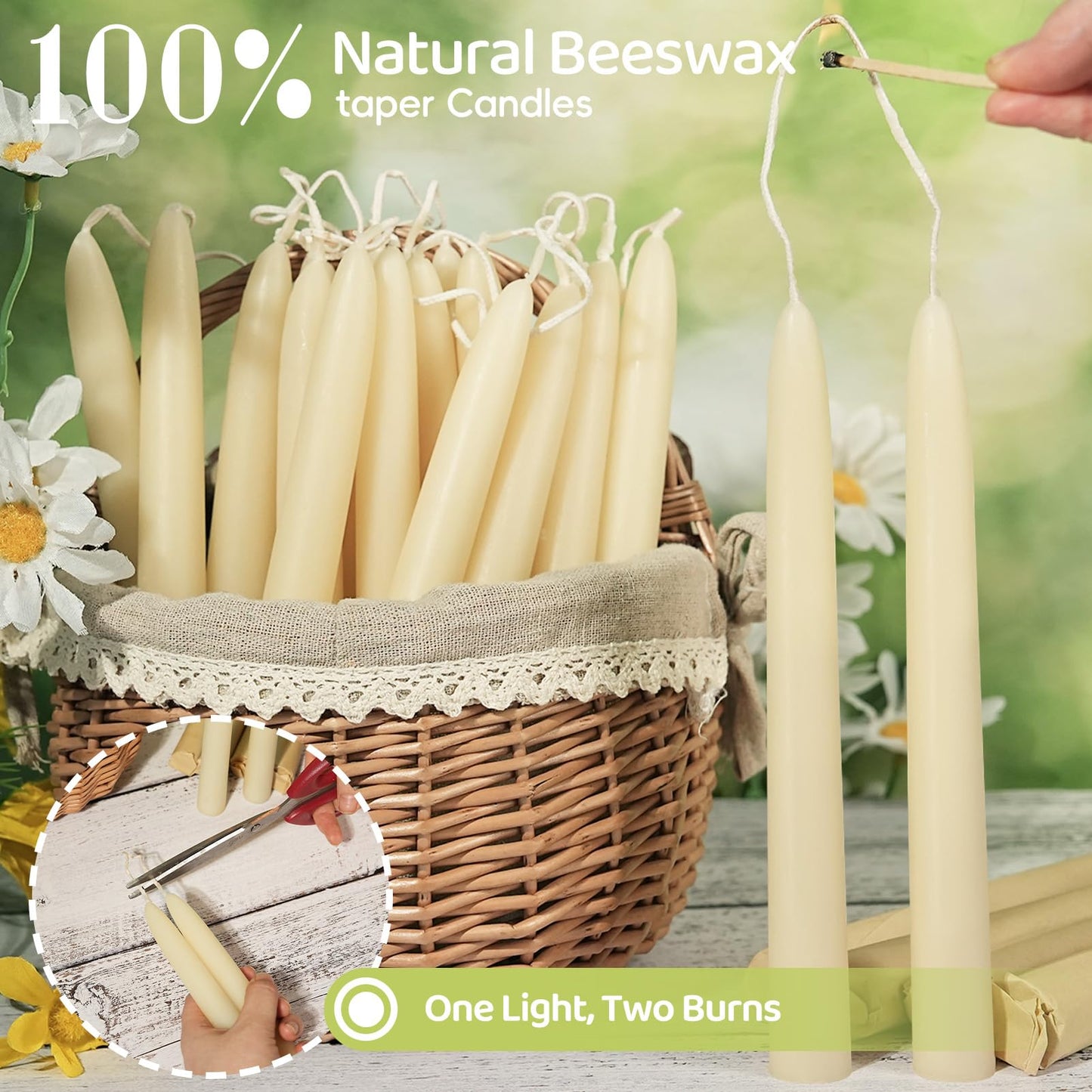 8 in Beeswax Taper Candles,8 Pack Dripless Pure White Beeswax Candle Sticks,8 Hours Long Burning Natural Bees Wax Candles for Home,Unscented Smokeless Tapered Candlesticks for Dinner