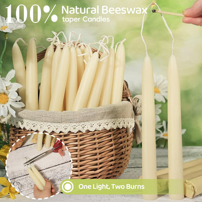 8 in Beeswax Taper Candles,8 Pack Dripless Pure White Beeswax Candle Sticks,8 Hours Long Burning Natural Bees Wax Candles for Home,Unscented Smokeless Tapered Candlesticks for Dinner