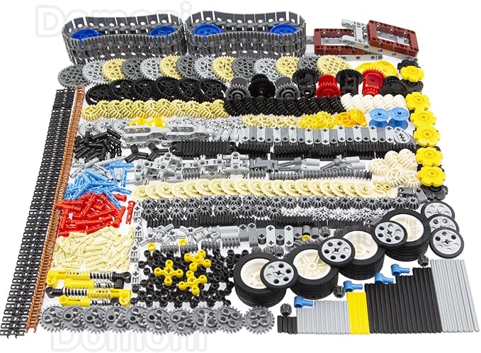Technic Parts for Lego Kits 900+ Pieces Car Gear Axle Pin Chain Link Tire Wheels Building Blocks Set - Compatible with Major Brands