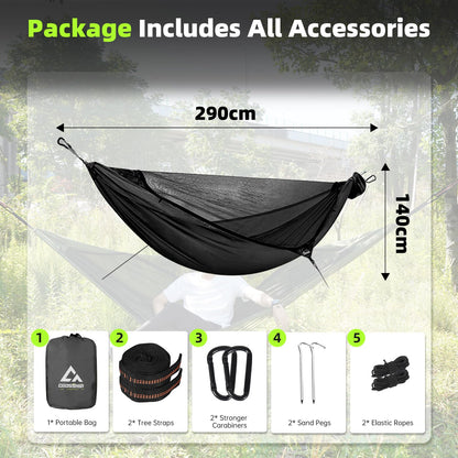Black Camping Hammock with Mosquito Net & Hitch Mount Stand - Complete Bundle