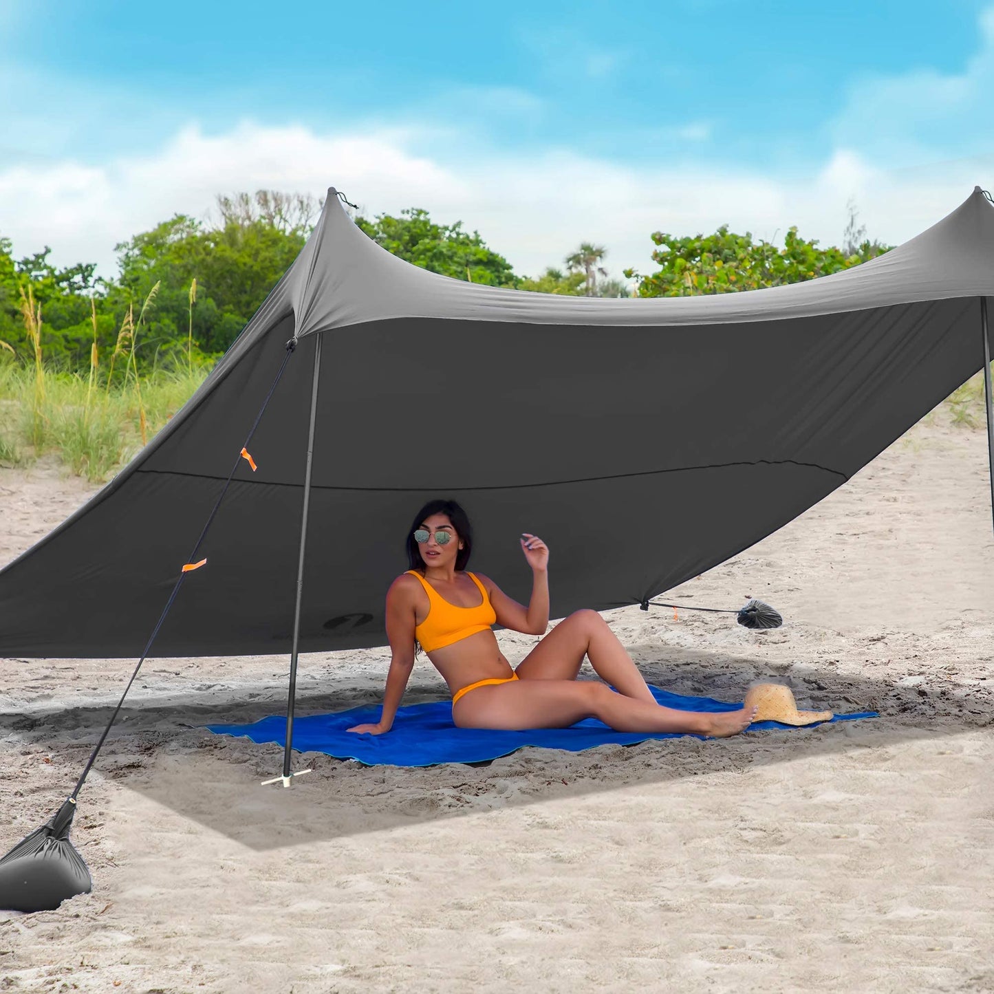 Red Suricata Family Beach Tent & Beach Canopy, UPF50 Sun Beach Shade, Sunshade with 4 Aluminum Poles, 4 Pole Anchors & Sand Shovel, Medium & Portable Sun Shelter Tarp (Medium, Grey)