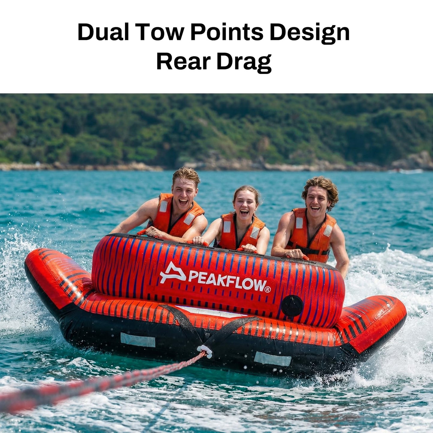 PEAKFLOW Towable Tube,Boat Tube,Extra Wide Stable Sofa Tube for 3 Persons,Heavy Duty 840D Nylon & 30-Gauge PVC,Perfect for Kids & Adults Lake Fun,Tubes for Boating,82x95Inches Inflated,Horizon Series