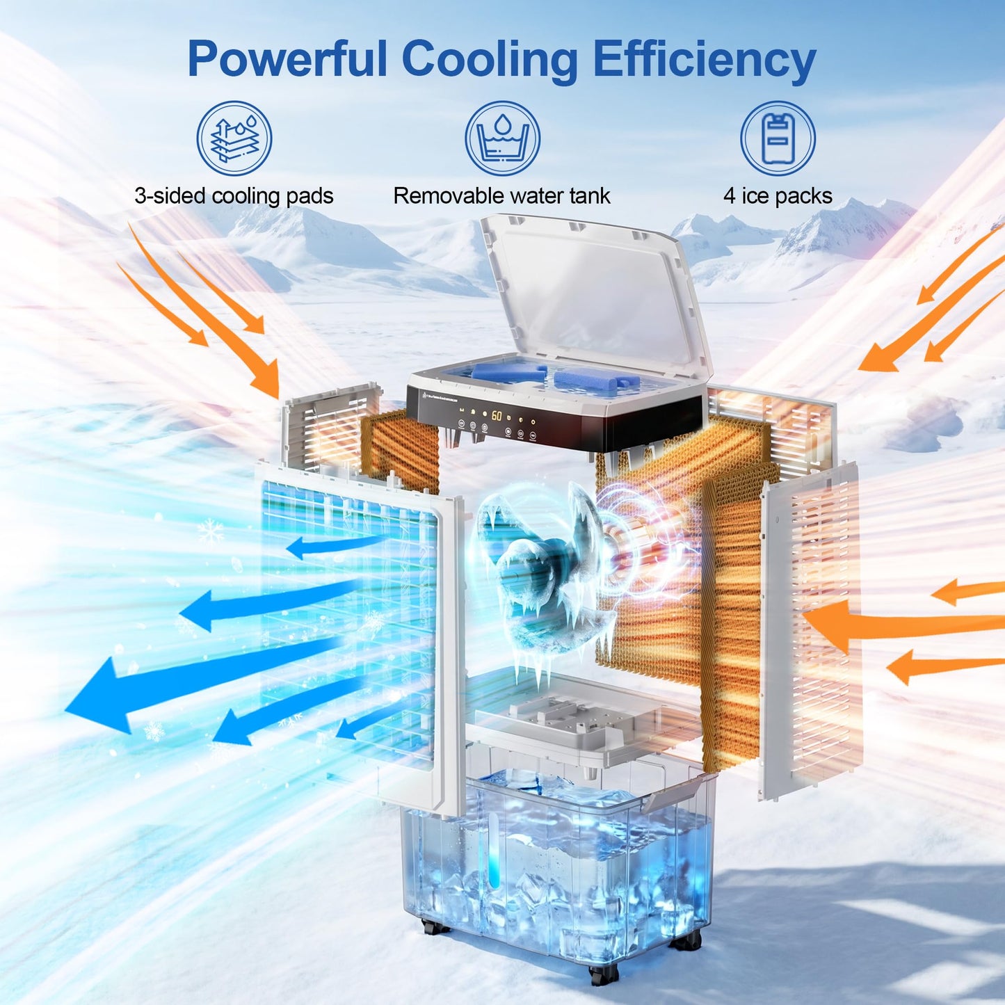 Uthfy 2800 CFM Portable Swamp Cooler, Evaporative Air Cooler for Room with 9.5 Gal Detachable Water Tank, 120 Oscillating Outdoor Cooling Fan, Remote, 12H Timer, 4 Ice Packs for Indoor, Garage, Patio