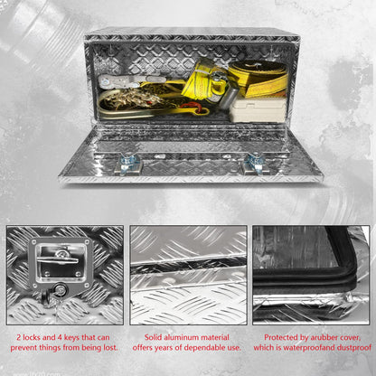 Edicapo 36" x 18" x 18" Truck Tool Box Pickup Truck Bed Toolbox Heavy Duty Aluminum Underbody Truck Box Compatible With RV Trailers Storage Organizer with Lock & Keys Silver