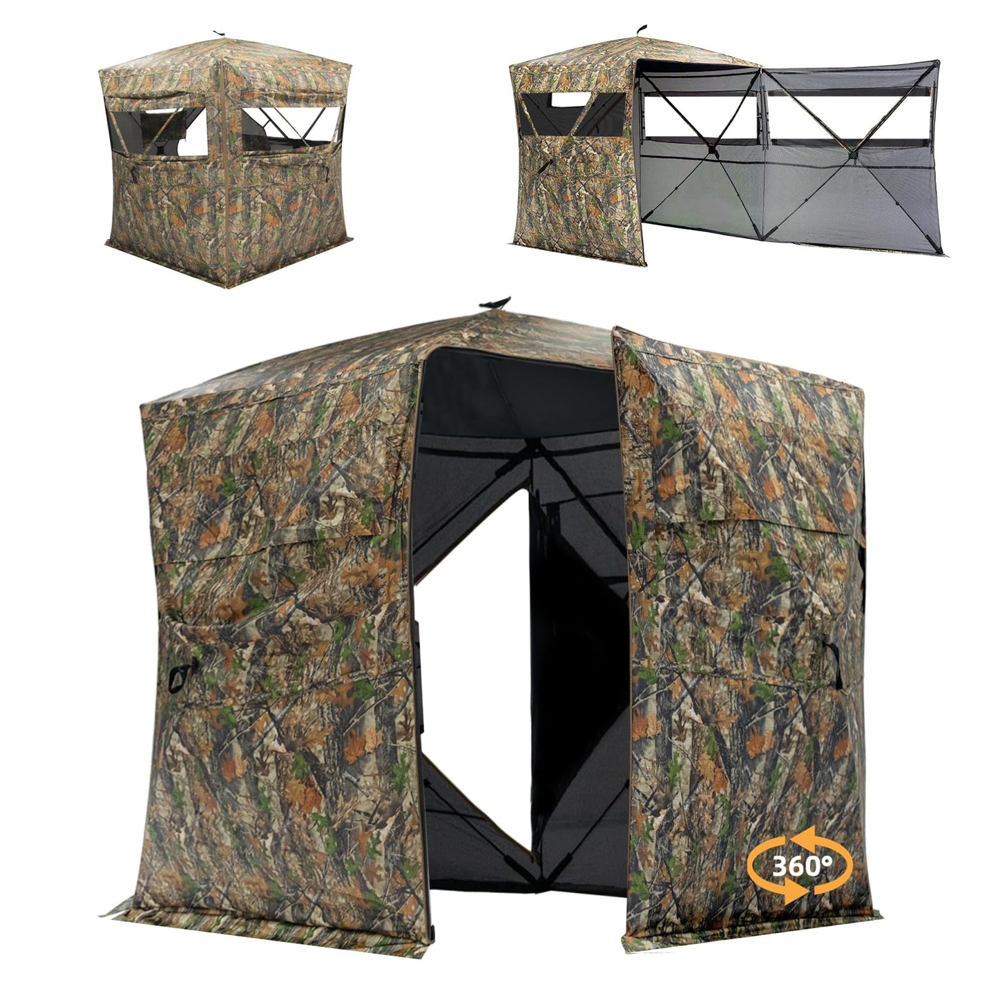 JOMAILIEEL 360 Degree See Through Ground Blinds for Deer and Turkey, Pop Up Deer Blind with Double Doors, Portable Carry Bag and Quiet- Fast Setup