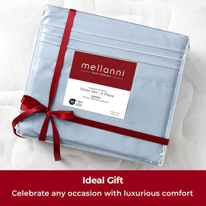 Mellanni Extra Deep Twin XL Sheets - Luxury Cooling Bedding Set - Ultra Soft & Stain Resistant (Blue Hydrangea)