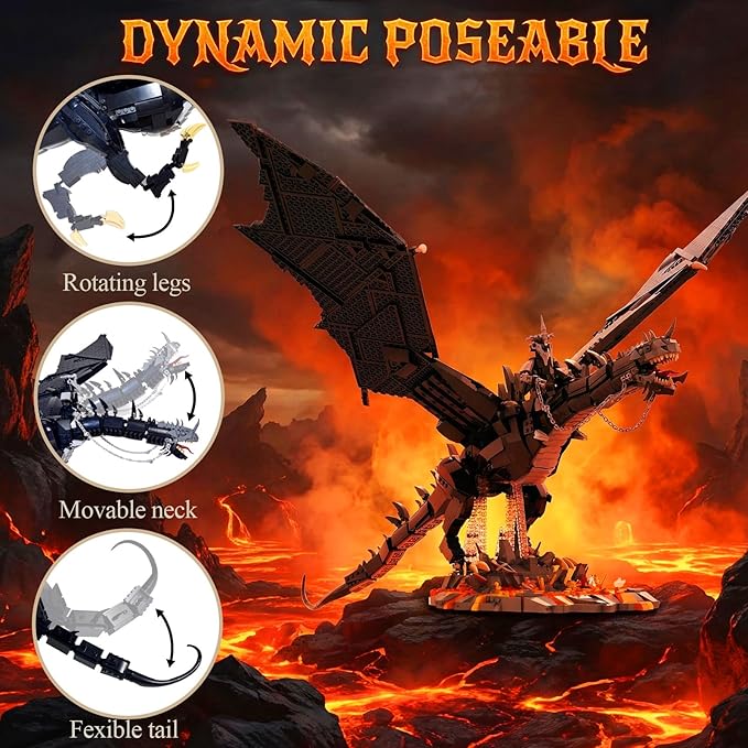 The Rings Dragon Beast Building Set for Adults 80cm Big Dragons with Witch King Figure &amp Display Ideas Movie Cool Classic Home Decor for Collectors (2199 PCS
