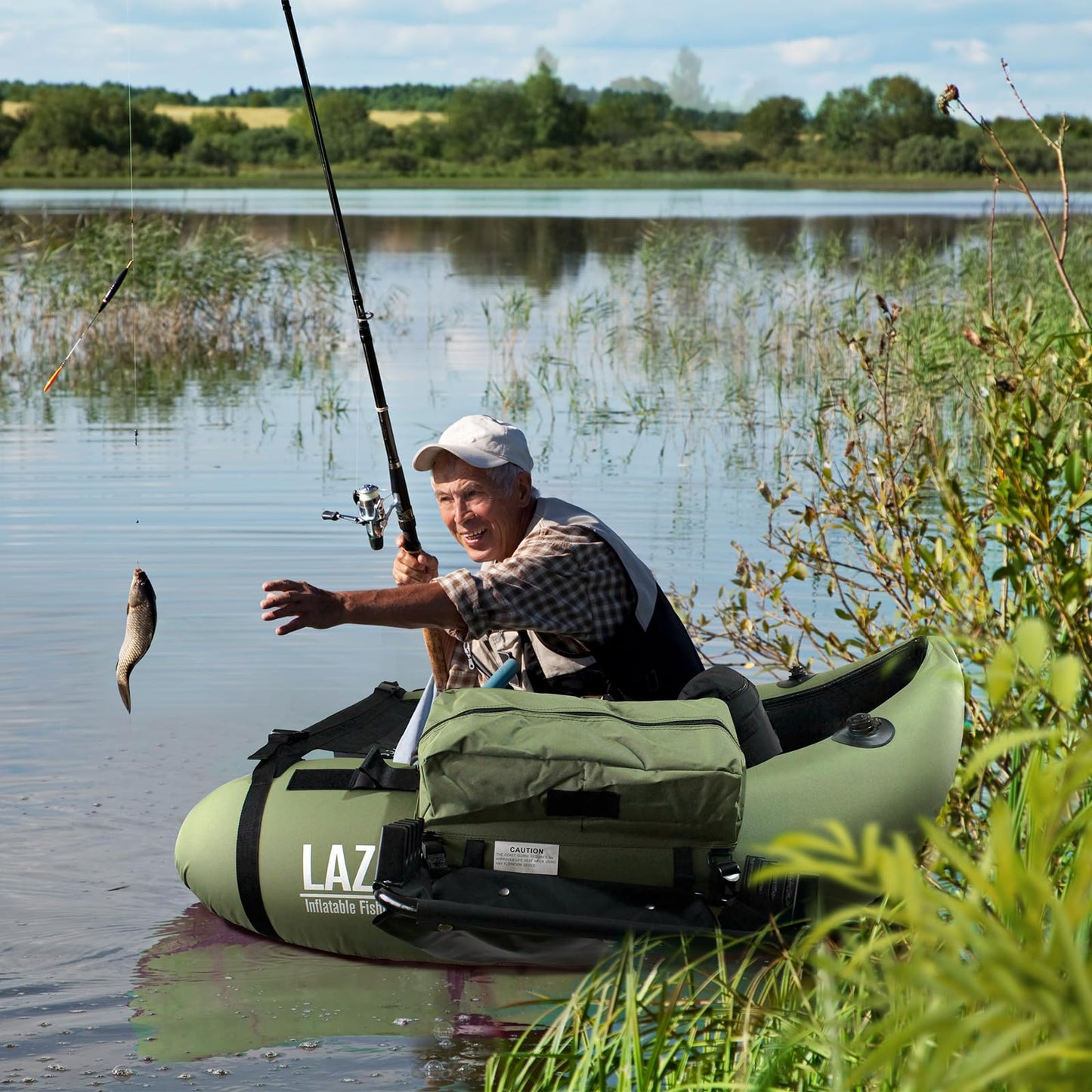 Xproutdoor Fishing Float Tubes, Inflatable Float Tube, Belly Boat Fishing with Adjustable Straps, Storage Pockets, Fish Ruler, Pump, Oar, Rod Holder and Mount, Fins, 350LBS Load Bearing Capacity