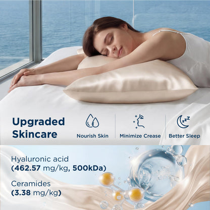 Bedsure Cooling Comforter Bundle Cooling Pillow Cases for Hot Sleepers with Dual-Sided Cool Tech, 2 Pack HA & Ceramides Infused Silky Cooling Pillowcases Soft for Skin Hair, Green & Beige, Queen Size