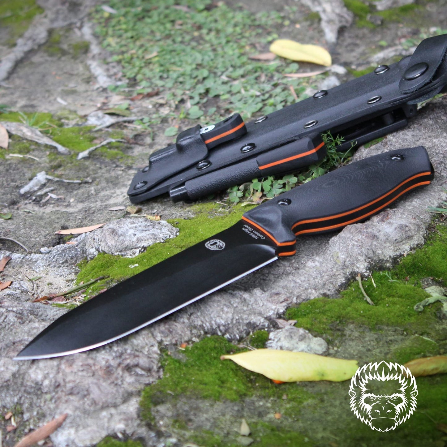 Holtzman's Gorilla Survival Fireline Fixed Blade Survival & Bushcraft Knife with Sheath, Fire Starter, Scraper & Paracord (Orange)