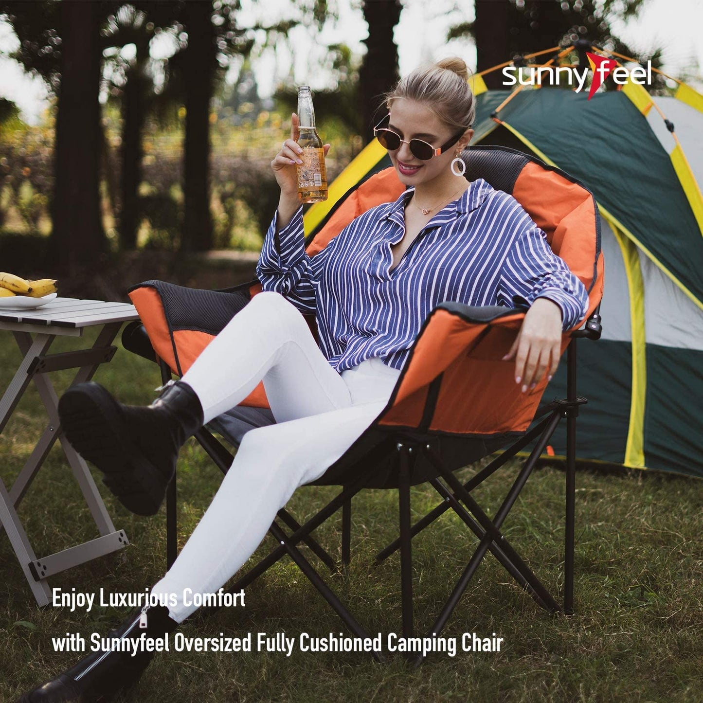 SUNNYFEEL Oversized Camping Chair Heavy Duty 500 LBS Portable Folding Chairs Orange Large Sofa Chair for Beach, Trip, Picnic, Lawn, Outdoor Camp Chair for Adults & Carry Bag