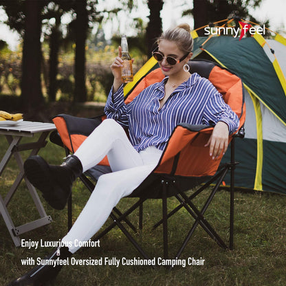 SUNNYFEEL Oversized Camping Chair Heavy Duty 500 LBS Portable Folding Chairs Orange Large Sofa Chair for Beach, Trip, Picnic, Lawn, Outdoor Camp Chair for Adults & Carry Bag