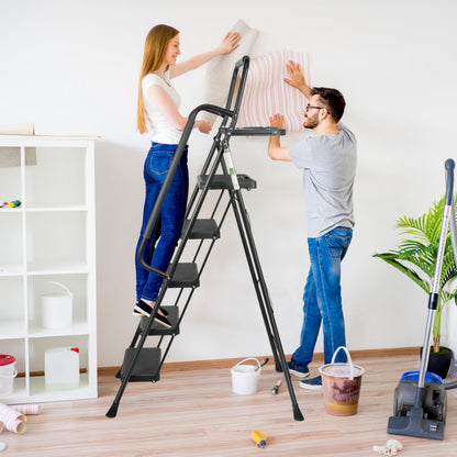 Arbusb Step Ladder, Folding Step Stool with Wide Anti-Slip Pedals, Sturdy Steel Ladder with Handrail, Space-Saving, Portable for Home & Adults, 5 Step Ladder