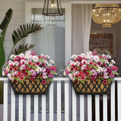 Karlliu 4 Pack 14 Inch Window Boxes Planters Railing Planter Box with Coco Liners Deck Railing Planter Boxes Balcony Hanging Flower Box for Outdoor Plants Garden Decor