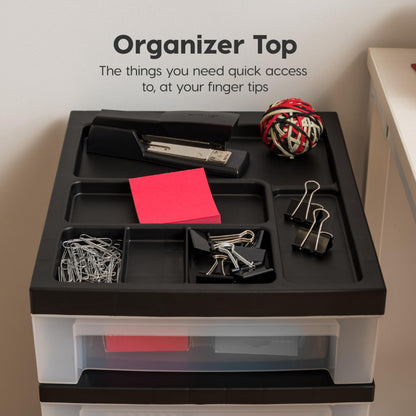 IRIS USA Plastic Drawer Storage Organizer Rolling Cart, with Wheels Casters, 6-Drawers, for Classroom Art Craft Supplies Dresser Closet Bathroom Laundry Room, Black/Clear