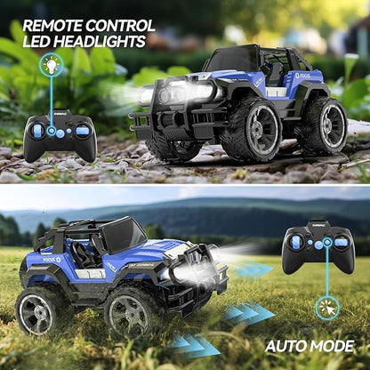 DEERC DE42 Remote Control Car RC Racing Cars1:18 Scale 80 Min Play 2.4Ghz LED Light Auto Mode Off Road RC Trucks with Storage CaseAll Terrain SUV Cars Toys Gifts for Boys Kids Girls TeensBlue