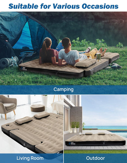 JOYTUTUS Truck Bed Air Mattress for 6.4-6.7Ft, Full Size Regular Beds for Pickup Outdoor Camping, Truck Tent Accessories with Carry Bag & Cup Holder & Cavity Design, Camel&Black