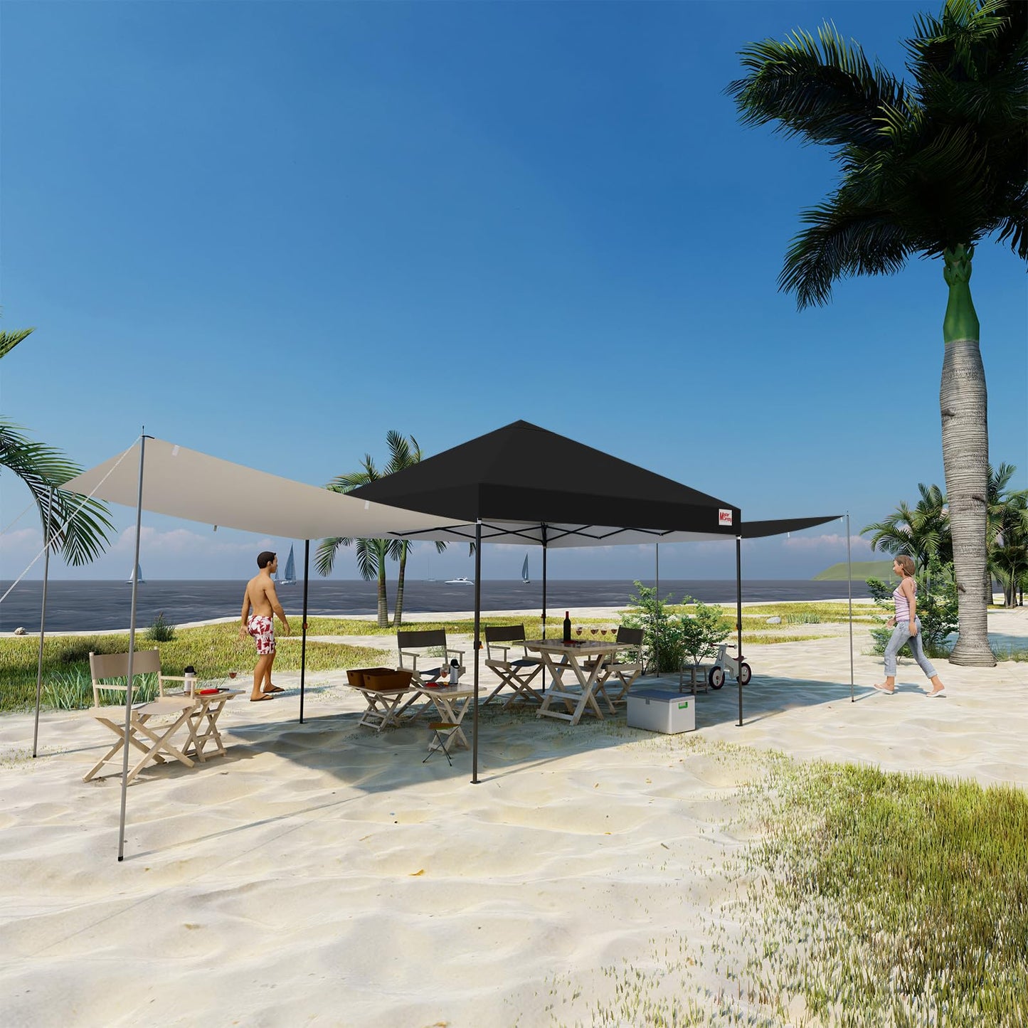 MASTERCANOPY Pop Up 10x10 Canopy Tent with Center Lock, 2 Shelters, 4 Poles, 230 Sq ft of Large Shade Space, for Camping, Picnics & Beach (10'x10',Black)