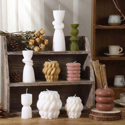 Conelist 9pcs Rustic Farmhouse Pillar Candles Set 3.1"-7.7" Handmade Neutral Soy Wax Ribbed Scented Aesthetic Swirl Candle for Dining Table Centerpiece Home Wedding Decor