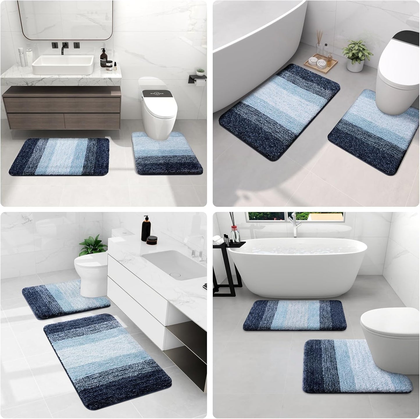 Arotive Microfiber Bath Rug - Soft, Absorbent, Non-Slip Plush Mat | 24x16 Dark Blue Rectangular
