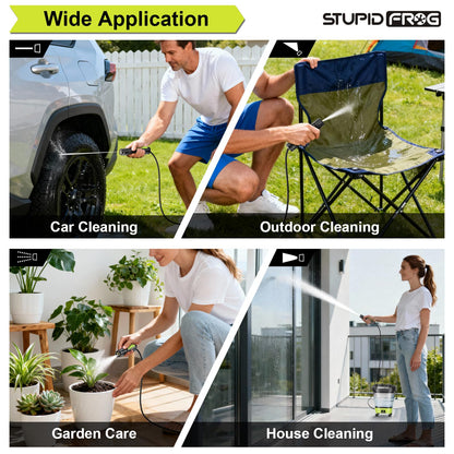 StupidFrog Portable Max 72 PSI Hand Sprayer, Cordless Garden Sprayer with 2000mAh Battery, 4-in-1 Nozzle, 12L Collapsible Bucket, Low Pressure Cleaner for Outdoor Cleaning, Camping, Gardening