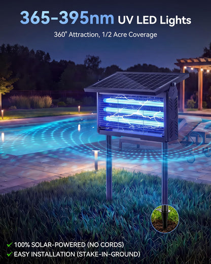 𝟐𝟎𝟐𝟔 𝐔𝐩𝐠𝐫𝐚𝐝𝐞𝐝 3 Tubes Solar Bug Zapper Outdoor, Mosquito Zapper Waterproof Electric Fly Zapper Rechargeable Mosquito Killer, Cordless Fly Insect Trap for Yard, Patio, Home, Garden, Camping
