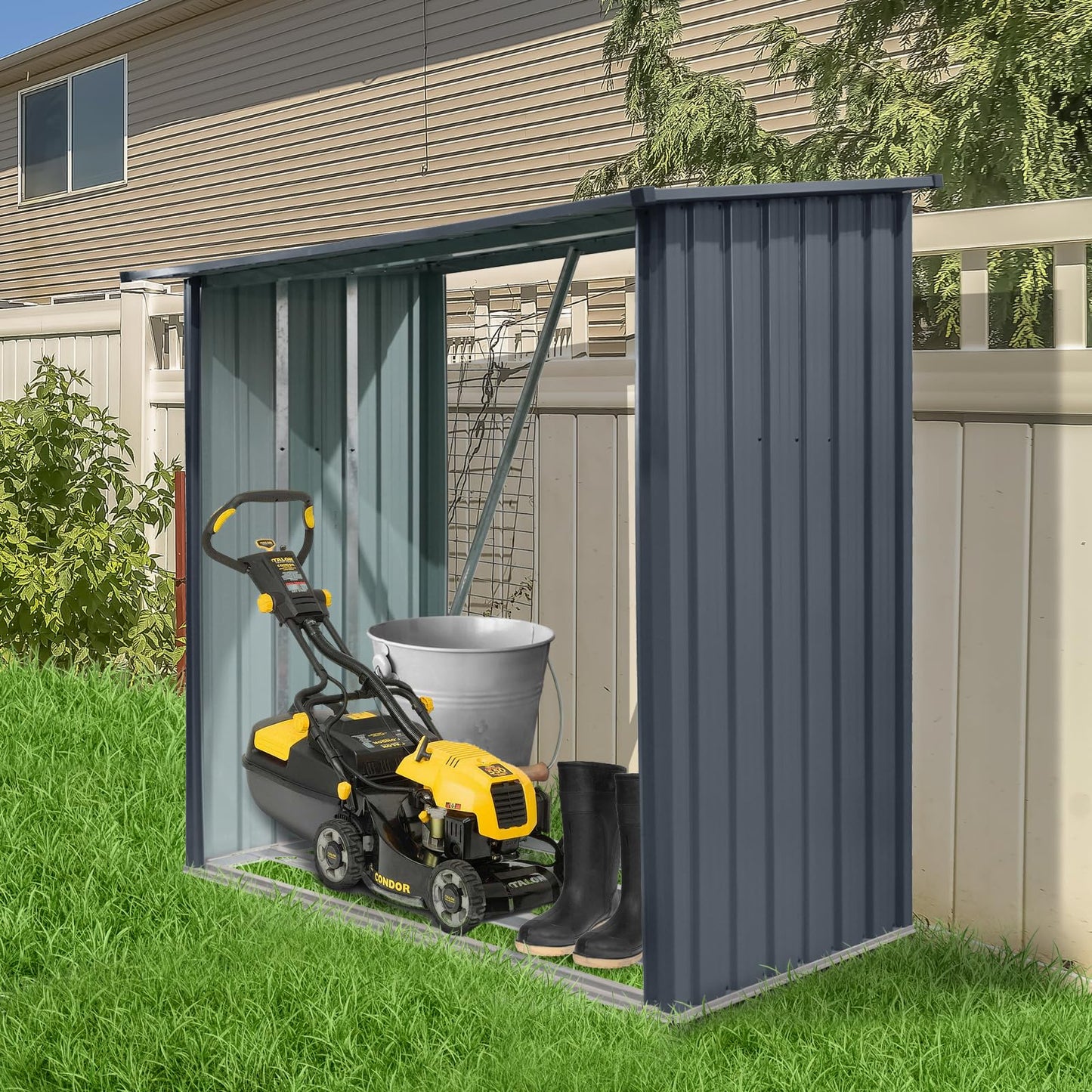 Ball & Cast 85.5" Outdoor Steel Firewood Rack Metal Storage Shed with Middle Stiffener and Reinforced Base,Multi-Functional Waterproof Cabinet W/Roof,for Equipment Machines,Black