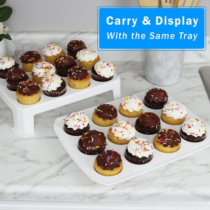 Extra Tall Cupcake Carrier 24 Count, 24 Cupcake Holder with Lid -Spacious 3.5” Tall Tiers Accommodate 24 Tall Frosted Cupcakes, Won't Smush! Cupcakes Containers Muffin Storage Container/Muffin Holder