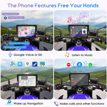Carpuride W502TPRO for Motorcycle CarPlay& Android Auto& TPMS& Dual Bluetooth - 5" Waterproof GPS Navigation Screen for Motorbike, Music Sharing, Intercom, EQ, Light Sensor, Compass, Barometer