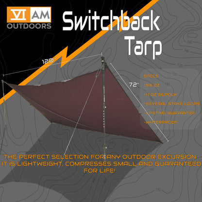 VIAM Outdoors Switchback Tan Tarp: Waterproof Camping Tarp for Hunting, Glassing, Hammock Rain Fly, Ultralight Backpacking Gear Sun Shelter & Heavy Duty Outdoor Protection - 1.1oz