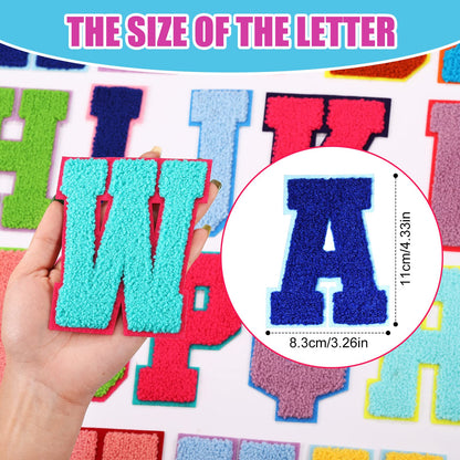 Waydress 26 Pcs Preppy Chenille Letter Iron on Letters Patches 4.5 Inch Self Adhesive, Sew on Chenille A-Z Alphabet Letter Patches for Clothing DIY Supplies(Vivid Style)