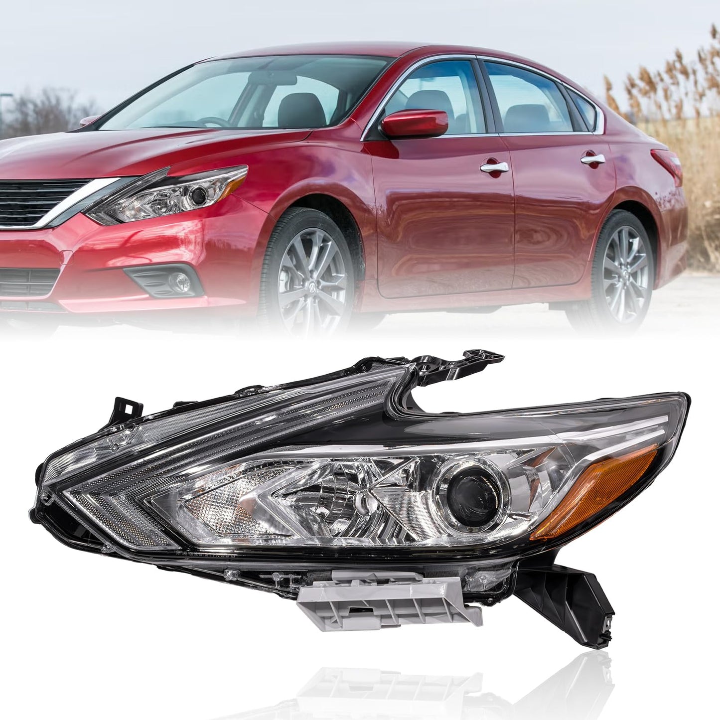 ShotFiled Halogen Headlights w/o LED DRL Headlamp Compatible with 2016 2017 2018 Nissan Altima Chrome Housing Headlights（Left Driver Side