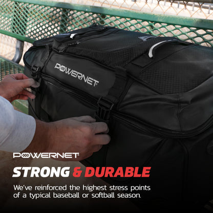PowerNet Rolling Duffle Bag with Wheels & Handle, Baseball Travel Bag, Baseball Softball Bags for Catchers Gear, Travel Baseball Bags (Small| 110 L)
