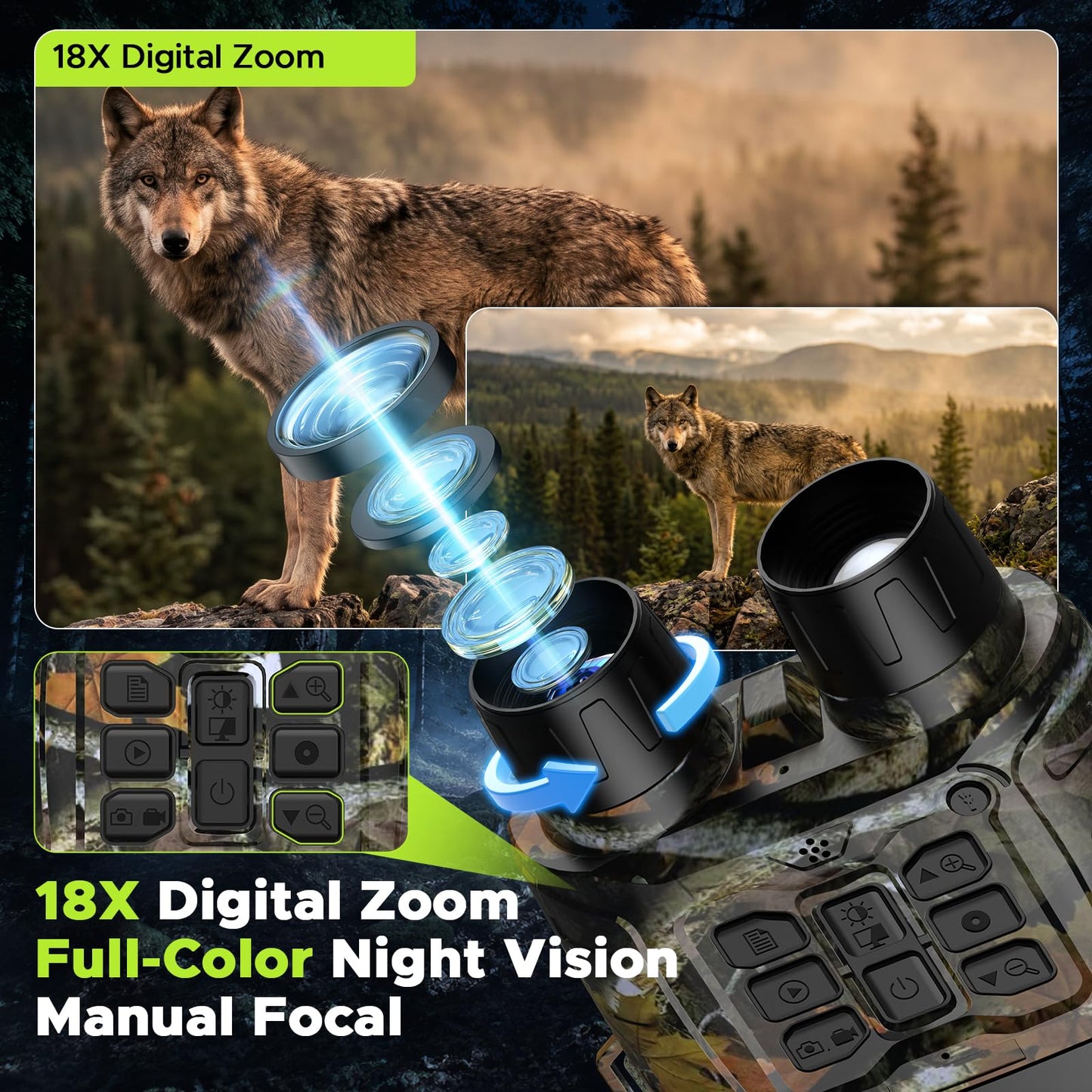 HOTPEAK Night Vision Goggles 4K 112MP, 18X Zoom Infrared Binoculars with 5000mAh Long Battery Life, 1968ft Range, 64GB Card Included, Full Color Night Vision for Hunting Camping Security Surveillance