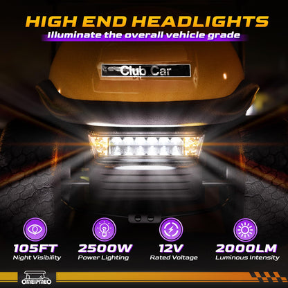 Club Car Precedent Golf Cart Headlight Tail Light Kit, Golf Cart LED Light Kit for Club Car Precedent 2004-UP Electric Model, 12V Street Legal Headlight Taillights with Wiring Harness, High-Brightness