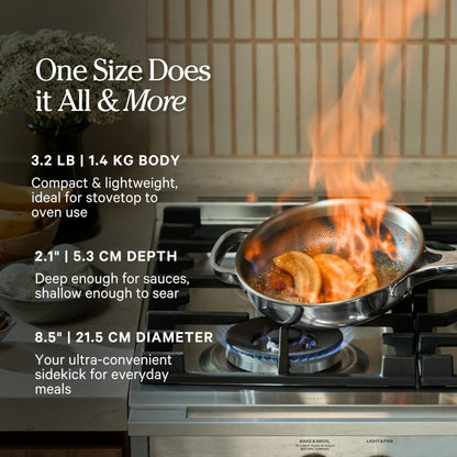 Our Place Mini Titanium Always Pan Pro | 8.5" PFAS-Free Nonstick Frying Pan with Spatula | Chef-Grade Tri-Ply Stainless Steel & Aluminum Build | Induction & Oven-Safe up to 1000°F | Chrome