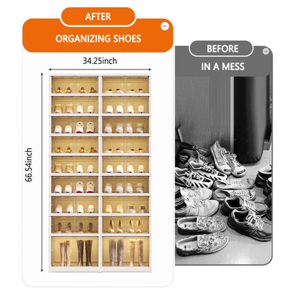 ZENTOBAX 9-Tier Foldable Shoe Rack Organizer for Closet, Holds 36 Pairs Collapsible Plastic Storage Cabinet with Doors, Easy Assembly Large Shoe Shelf