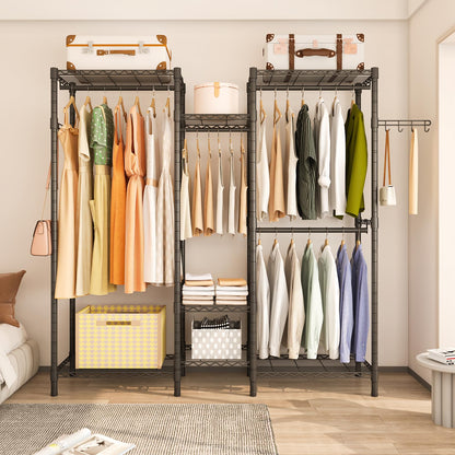 Exglobol Heavy Duty Garment Rack, Portable Wardrobe Clothes Rack Freestanding Adjustable Clothing Rack with 7 Tiers Adjustable Wire Shelving and 4 Hanger Rods, Max Load 920LBS