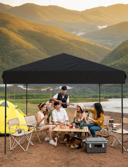 10'x10' Pop up Canopy Tent with 210 D Oxford Fabric, Portable Instant Commercial Canopy Including 4Pcs Sidewalls 4 Stakes 4 Ropes 4 Sandbags for Farmers' Market, Patio, Outdoor, Camping-Black