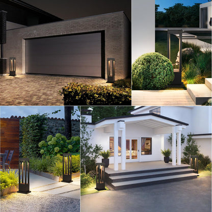 SLAWA Outdoor LED Post Light 23.62" Black Square Exterior Lawn Path Lights with 3000K Warm Light Aluminum Landscape IP65 Waterproof Lantern Column Lamp Patio Courtyard Walkway Garden Bollard Lighting