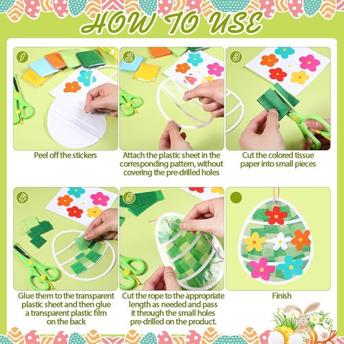 Feifeiya 24 Pack Easter Suncatcher Craft Kit - DIY Window Art for Bunny, Carrot & Egg Decorations