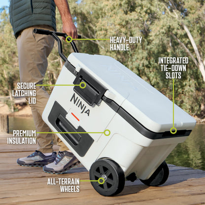 Ninja FrostVault 45QT Cooler with Wheels | Insulated with Temp Dry Storage Drawer | Keeps Ice Cold for Days | for The Beach, Camping, Picnics & More | Halocline Green | FB245TL