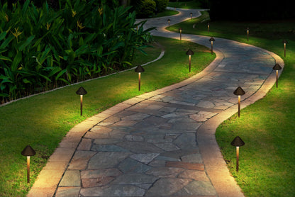 GKOLED Solid Brass Landscape Path Lights (5" Shade, 20" Tall), Low Voltage LED 3W 12-24V AC/DC Conehead Path Lighting, 2700K Outdoor Waterproof Walkway Light, with Stake and G4 Bulb, 2 Pack