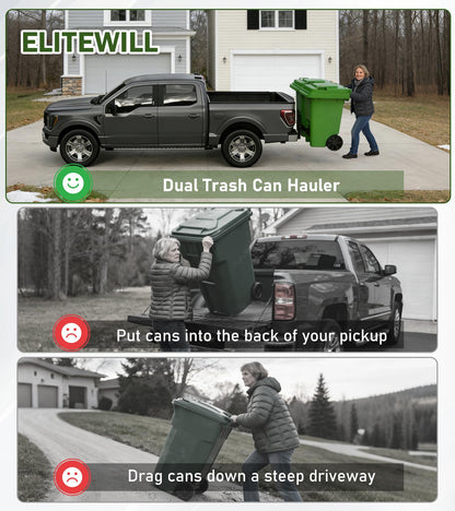ELITEWILL Dual Trash Can Hauler Hitch Allowing Backing-up High-Loading Garbage Can Towing Hitch Carrier Fit for Pickup Trucks with 2" Hitch Receiver