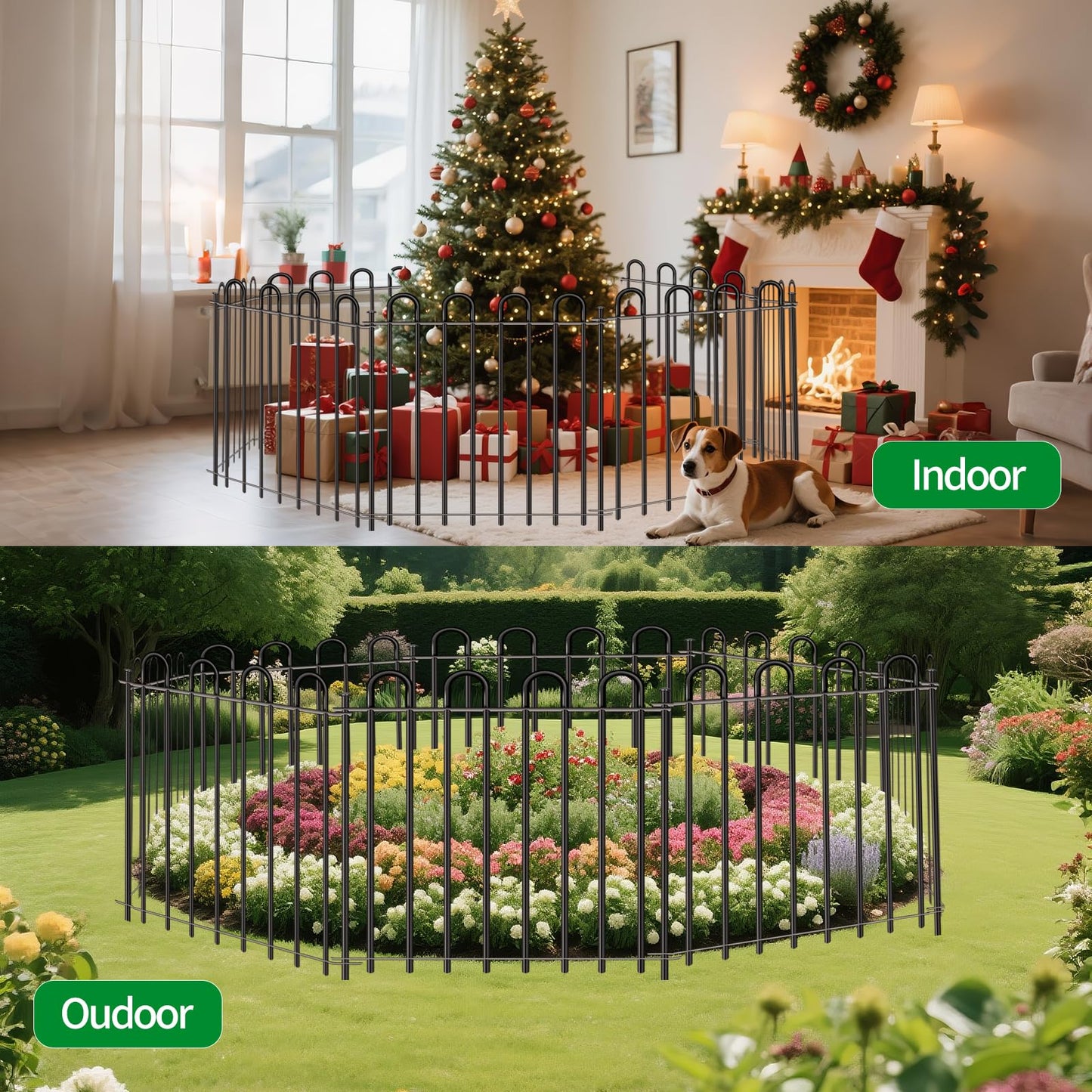 Metal Decorative Garden Fence, 32" High x 26" Wide (9 Panels + 1 Gate) Total Length 21.6 ft, No Dig Dog Fence Outdoor for Yard, Rustproof Animal Barrier Fencing, Garden Edging Border for Yard